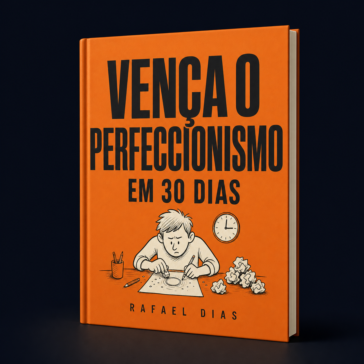 Mockup 3D do livro Vença o Perfeccionismo em 30 Dias, de Rafael Dias